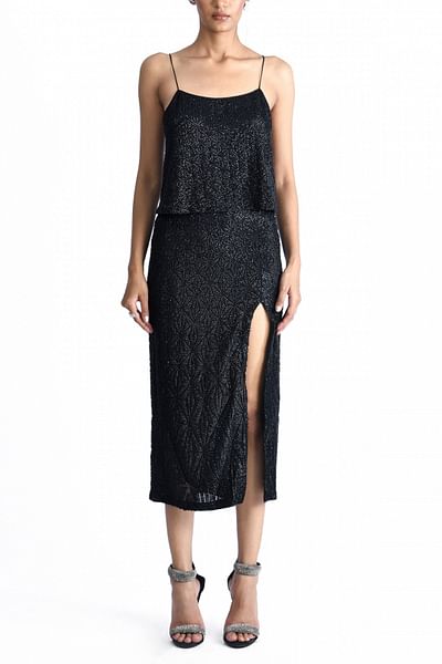 Black crystal embellished skirt set