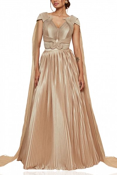 Champagne gold pleated lehenga set