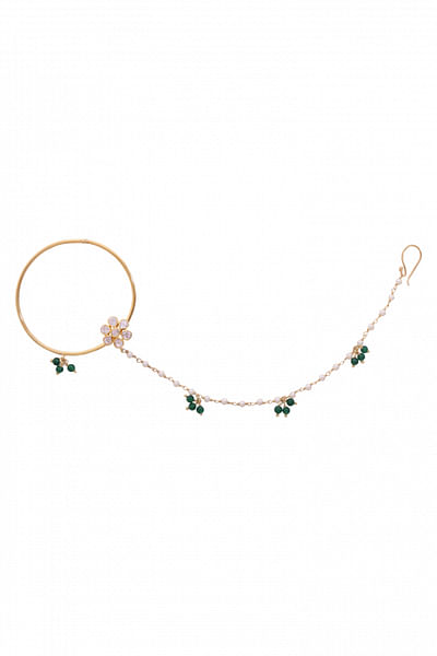 White and green moissanite polki nose ring