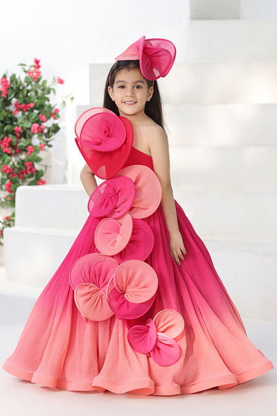 Coral ombre 3D embellished gown