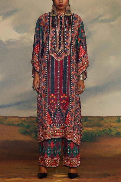 Multicolour geometric print kurta set