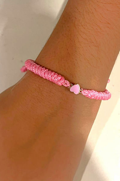 Pink heart enamel baby bracelet